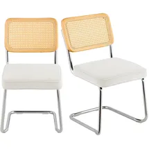 Vevor Rattanstühle, 2er-Set, Moderner Esszimmerstuhl, Gepolsterter Samt-Akzentstuhl mit Rattan-Rückenlehne, Retro-Esszimmer-Küchenstuhl für Wohnzimmer, Schlafzimmer, Lesezimmer, Weiß