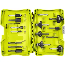 RYOBI 15-teiliges Fräserset, Zubehör für Fräsen, 6 mm Schaft, für R18TR-0 / RRT1600-K