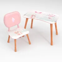 ANRO Kindertisch mit Stuhl Kindersitzgruppe Kinder Tisch Stuhl Set Holz für Kleinkinder Motiv Bunny Love für Jungs und Mädchen