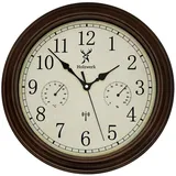 Holzwerk Funkwanduhr Vintage Retro Designer Funk Wanduhr (Nahezu lautloses Uhrwerk, analog, 35 cm) braun