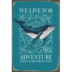 Metallbild QUEENCE "Adventure", blau (farbe bild(er): blau), B:30cm H:45cm, Stahl, Metall, Bilder, Stahlschild, Blechschild, Sprüche, Texte, Wal