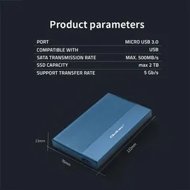 OEM 2,5" Gehäuse 2 TB USB 3,0 Blau 5901878522760