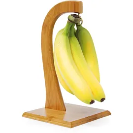 Relaxdays Bananenhalter Sheldon, Hxbxt:28,5x16x16cm, dekorativer Bambusständer für Obst, natur