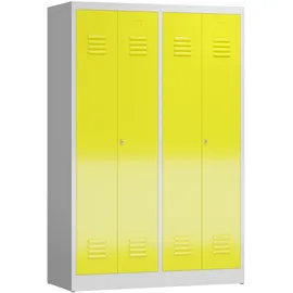Classix Spind Stahl lichtgrau/zinkgelb 4 Abteile 119 x 50 x 180 cm abschließbar