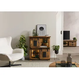 MASSIVMOEBEL24.DE Highboard 90 x 100 x 45 cm Beige / Braun