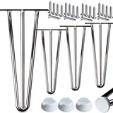 STAHLIA Haarnadel Tischbeine Möbelfuß Höhe 20cm Chrom (4er SET) 3 Streben Ø12mm Tischgestell Hairpin Leg Möbelfüße Schalldämmung inkl. Bodenschoner