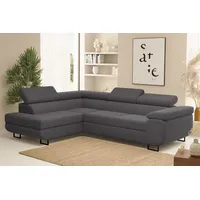 Fun Möbel Ecksofa Sofa mit Schlaffunktion METZ Stoff Poso Dunkelgrau Ottomane Links