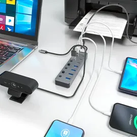 AISENS ASUC-8P044-GR USB-C, 8 Ports), USB Hub, Grau,