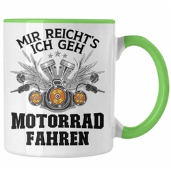Trendation Tasse Trendation – Motorradfahrer Geschenk für Männer Motorrad Tasse mit Spruch Kaffeetasse für Biker Herren grün