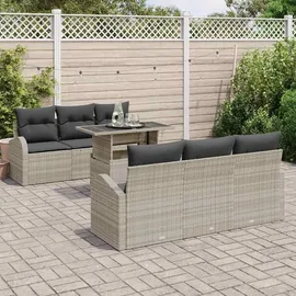 vidaXL Garten-Lounge-Set 7-tlg. hellgrau Polyrattan