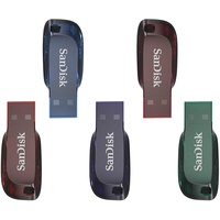 SanDisk Cruzer Blade USB-Flash-Laufwerk 32 GB 5er-Pack (wichtige persönliche Dateien, Musik und Videos sichern, Kennwortschutz, USB 2.0, Schlüsselanhängerfunktion) Lila/Rot/Blau/Grün/Orange