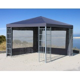 QUICK STAR Rank Pavillon Set 3x3m Metall Garten Partyzelt Anthrazit mit 2 Seitenteilen mit Fenster