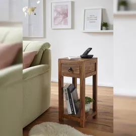 KADIMA DESIGN Beistelltisch Sheesham, 30x30x68cm, mit Ablage und Schublade - Handgefertigt