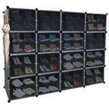 AUFUN Schuhregal Schuhboxen Stapelbar Schuh-Organizer Schuhbox Schuhschrank, Packung schwarz 163 cm x 124 cm x 32 cm