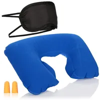 com-four® 3-teiliges Reise-Set - aufblasbares Nackenkissen, Augenmaske und Ohrstöpsel - Reisezubehör für Flugzeug, Auto, Bus und Bahn (blau)