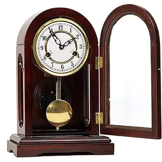 Kaminuhr aus Holz mit Glockenspiel, mechanische Kaminuhr für Wohnzimmer, Büro und Kaminsims, klassische braune Holzkaminuhr Dekor