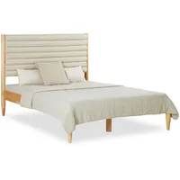 Homestyle4u Holzbett, Beige, Holz, Textil, Schlafzimmer, Betten, Polsterbetten