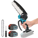 6 Zoll Mini Akku Kettensäge mit 2 Akku 5500mAh, Leistungsstarke Motoren Elektro Kettensäge für Holzschneiden Baumbeschneiden Gartenscheren Mini Akku-Elektro-Kettensäge