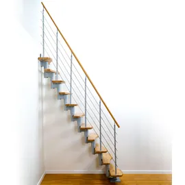 DOLLE Mittelholmtreppe Basel Buche, lackiert 64 cm breit für Geschosshöhen 240,5 – 299 cm UK Metall Anthrazit inkl. einseitigem Designgeländer