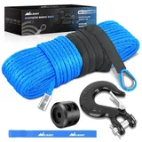 Nilight 1/4 Zoll x 15 m Seilwinde Seil Synthetische Seilwinde Seil Universal für ATV UTV 4x4 Geländewagen 4082 kg Seilwinde Leine Seile mit Stahlhaken Gummistopper Schutzhülle Sicherheitsgurt, Blau