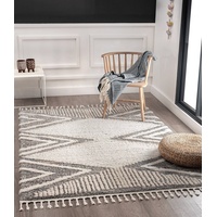 the carpet Vera Handmade-Look, Super Weicher Wohnzimmer Teppich, 3D Effekt, Hochflor, Langflor, Fransen, Skandinavisch, Geometrisches Muster, Beige, 80 x 150 cm