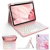FUWANG Tastatur Hülle für iPad A16 Hülle mit Tastatur iPad Hülle mit Tastatur für 11. & 10. Generation (2025/2022), Abnehmbare Bluetooth Tastatur mit 7 Farben Beleuchtung (DE Rosa)
