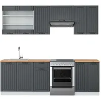 Vicco Küchenzeile Fame-Line, 240 cm, AP Eiche, Anthrazit Landhaus/Weiß