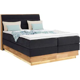 OTTO home Boxspringbett OTTO HOME "JENNA in verschiedenen Farben und Breiten erhältlich", schwarz (carbone), B:164cm L:216cm, Komplettbetten, Boxspringbett, LED-Beleuchtung, mit zertifizierten, recycelten Bezugsstoffen