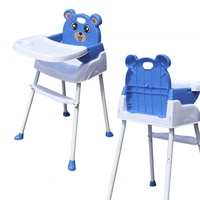 Kinderhochstuhl 4in1 Baby Hochstühle ab Geburt, Kinderhochstuhl Klappbar,Babystuhl Sitz Verstellbarer Umwandelbarer Babyhochstuh mit Sicherheitsgurte,Tablett (Blau)
