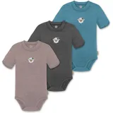 Normani Outdoor Sports 3er Set Unisex Baby Merino Kurzarm-Strampler Kurzarm Body mit Knopf in Blau/Anthrazit/Rosa | Gr.: 68