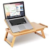 Cerlingwee Bambus Laptoptisch, Notebooktisch, Klappbarer Laptoptisch mit Schublade, Höhenverstellbar Faltbare Betttisch für Lesen Oder Frühstücks 50x 30x 20cm