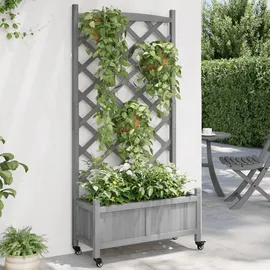 vidaXL Pflanzkübel mit Rankgitter und Rollen 60 x 30 cm Grau