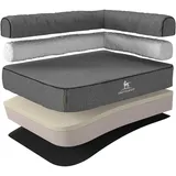 Knuffelwuff Orthopädisches Eck Hundebett Marlie aus Velours mit Handwebcharakter XL 100 x 70cm Lehne Rechts Grau