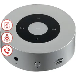KAMINIO Knister Lautsprecher MORITZ - Kraftvolle Soundbox mit Kaminfeuer-Tönen, Bluetooth, AUX, Mikrofon, Akku - Silber
