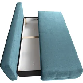 werk2 Schlafsofa WERK2 "Indigo Bettsofa mit Bettkasten, Breite 205cm, hochwertige Verarbeitung", blau (türkis), B:205cm H:90cm T:95cm, 100% Polyester, Sofas, Schlafsofa, 2-Sitzer Sofa und Schlafcouch mit Federkern & Bettkasten