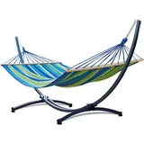 Potenza Outdoor Hängematte mit Gestell für 2 Personen I Stabhängematte XXL 220x160, 200kg I Hängemattengestell 220kg Wetterfest (Grün-Blau, Basic Gestell Graphit)