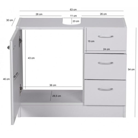 Wohnling Waschbeckenunterschrank inkl. 1 Tür & 3 Schubladen 63 x 54 x 30 cm weiß