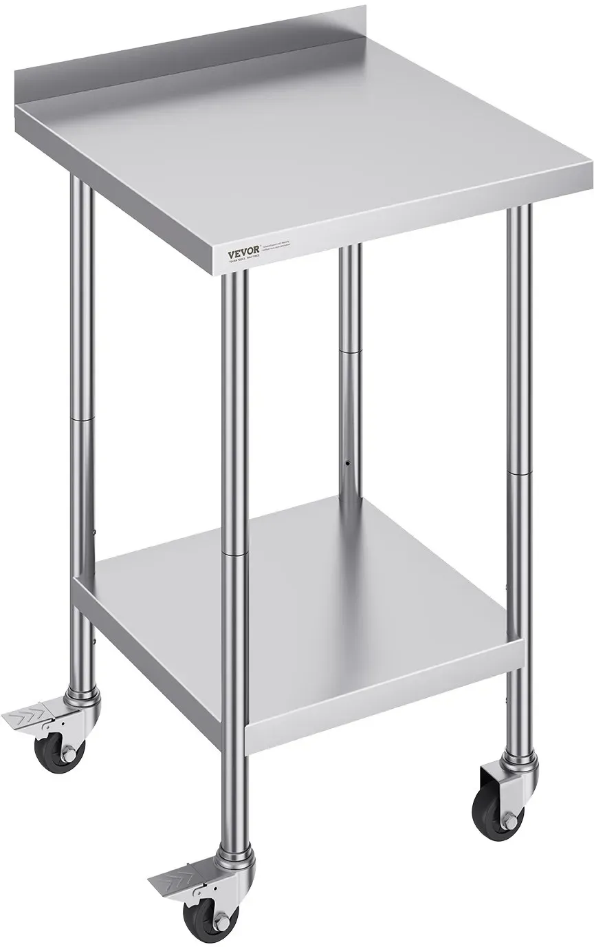 VEVOR Arbeitstisch Küchentisch Zubereitungstisch Rollbar 610x610mm Zweilagig