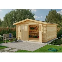 Alpholz Gartenhaus Set Valeria-28 Imprägniert Pinie 428x427cm inkl. Dacheindeckung und Fußboden