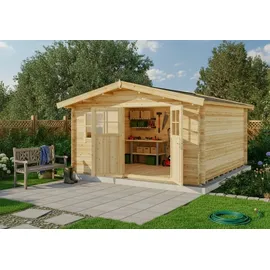 Alpholz Gartenhaus Set Valeria-28 Imprägniert Pinie 428x427cm inkl. Dacheindeckung und Fußboden