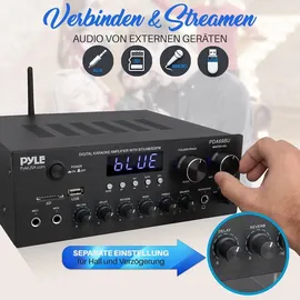 Pyle Audio Hifi Verstärker- mit Bluetooth, 2 Kanal 300W, USB,SD, AUX, FM, Mic Eingänge