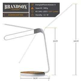 Brandson LED Schreibtischlampe mit 3 Lichtfarben, 5 Helligkeitsstufen, Holzoptik, 3 Lichttemperaturen, dimmbar, Timer, Weiß/Braun