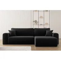 Kaiser Möbel Ecksofa mit Schlaffunktion L-förmiges Sofa,Capri Stoff Poso Schwarz Rechts