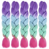 5 Stücke Kanekalon Jumbo Braid Ombre 60cm Regenbogen Flechthaar Jumbo Braid Kunsthaar Synthetik Kanekalon Haar Flechten Haarverlängerung für Crochet Twist Flechten Kunsthaar Zum Einflechten Braids