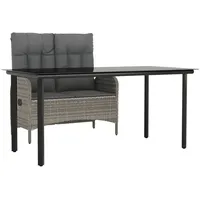 VidaXL 2-tlg. Garten-Essgruppe mit Kissen Grau Poly Rattan