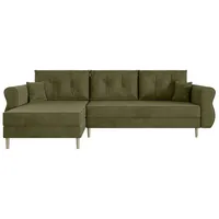 ALTDECOR Ecksofa HERMES-L mit Schlaffunktion und Bettkasten, Polstercouch in L-Form universal, links/rechts angeordnet, rückenecht gepolstert, ide... - Grün