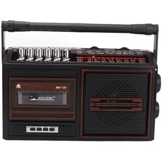 Tragbarer Kassettenrekorder, AM/FM-Radio-Stereo-Boombox mit eingebautem Lautsprecher und Mikrofon, Retro-Kassettenrekorder mit Kopfhörerbuchse, USB- und SD-Eingang, Netz- oder Batteriebetrieb(Braun)