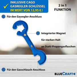 Bluecraft 3x Premium BBQ- GAS Flasche 8 kg gefüllt inkl. Gasreglerlöser + 17er Schlüssel