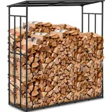 Hillvert Kaminholzregal - mit Dach 300 kg - 161 x 65 x 177 cm - Stahl schwarz