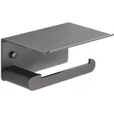 Ksunun Toilettenpapierhalter Mit Ablage, Aluminium Grau Klopapierhalter Wandmontage Selbstklebend Klorollenhalter Ohne ​Bohren/Bohren Papierrollenhalter,B